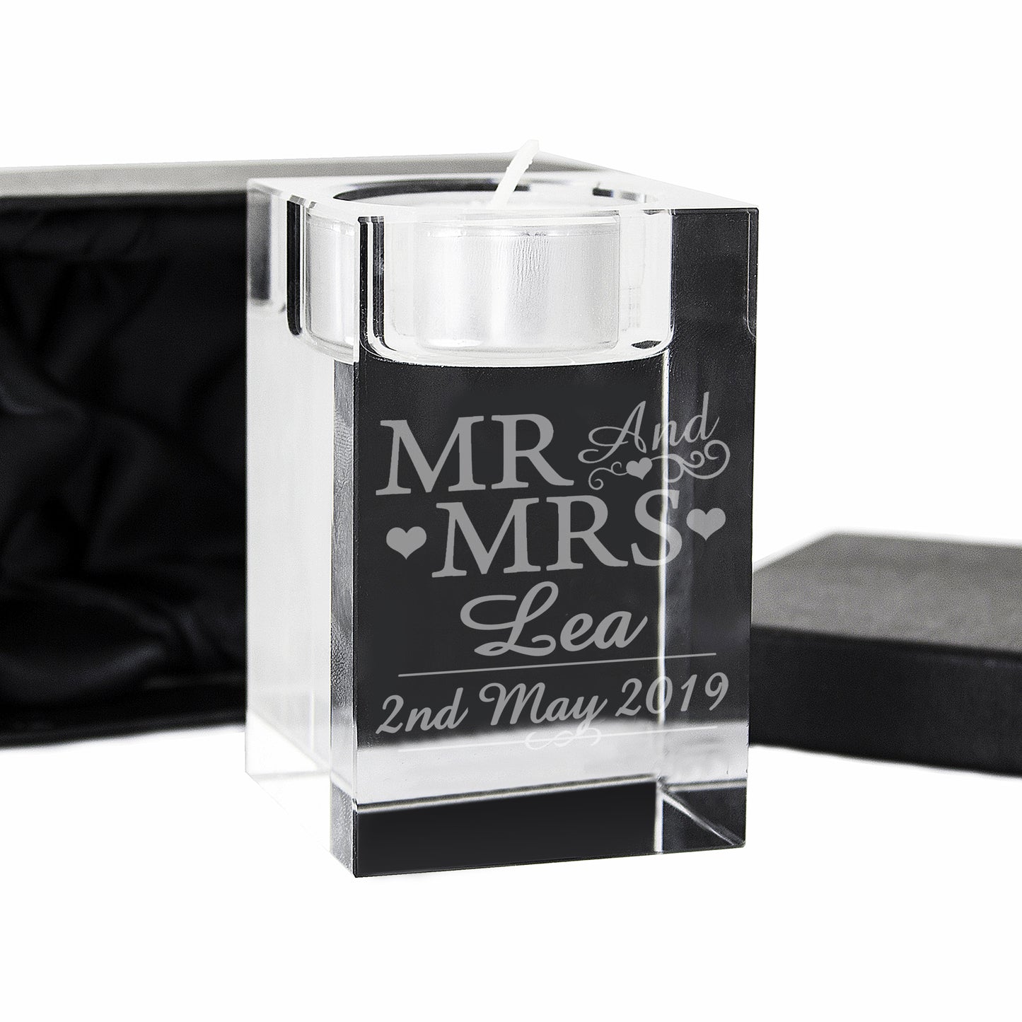 Personalised Mr & Mrs Glass Tea Light Candle Holder - MK&JD Gifts