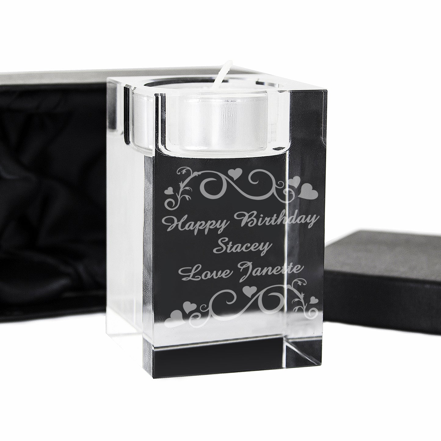 Personalised Ornate Swirl Glass Tea Light Candle Holder - MK&JD Gifts