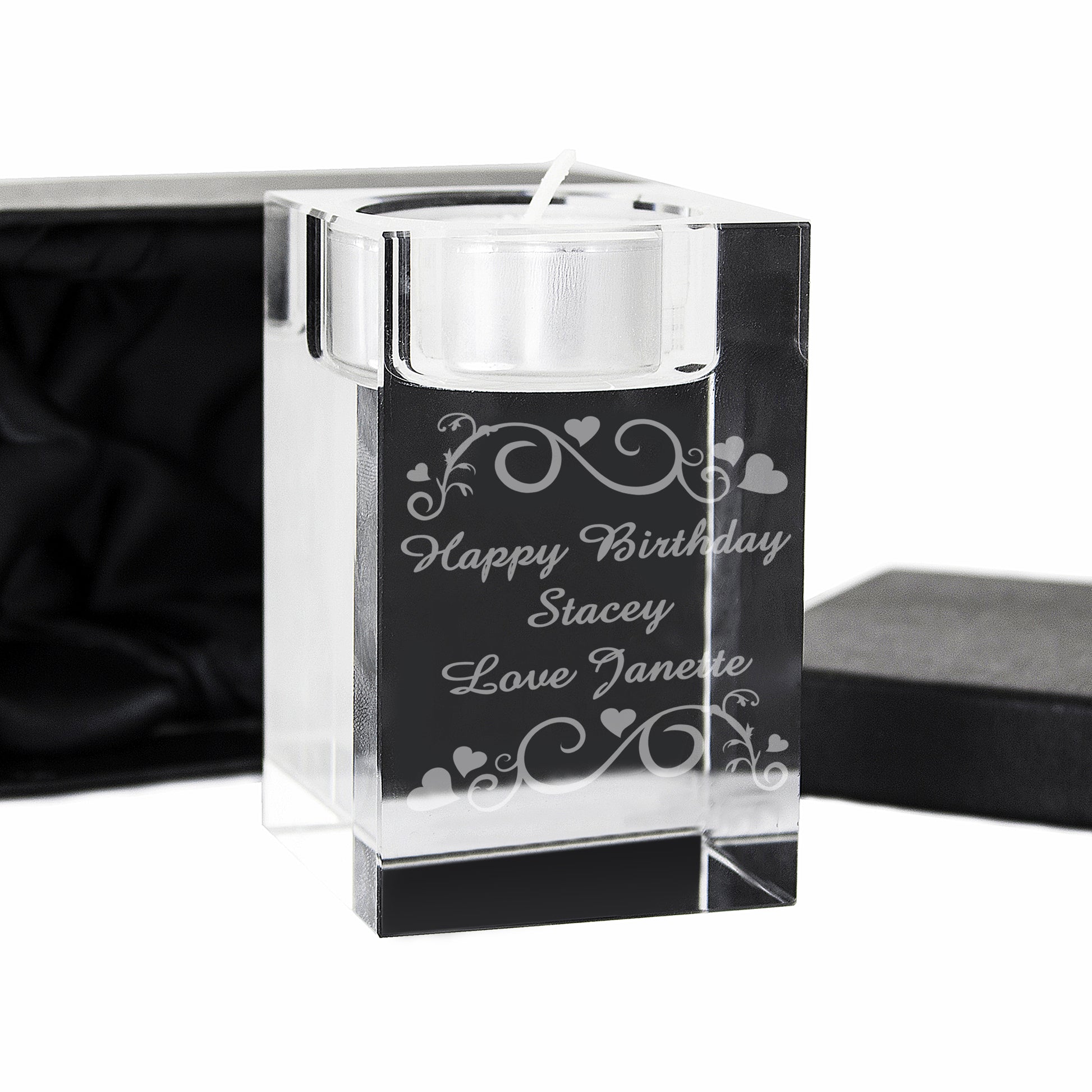 Personalised Ornate Swirl Glass Tea Light Candle Holder - MK&JD Gifts