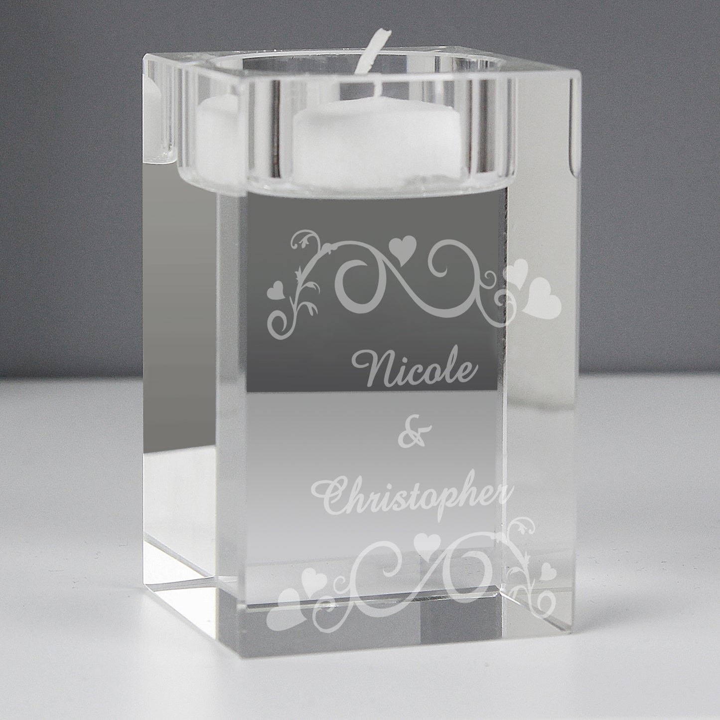 Personalised Ornate Swirl Glass Tea Light Candle Holder - MK&JD Gifts