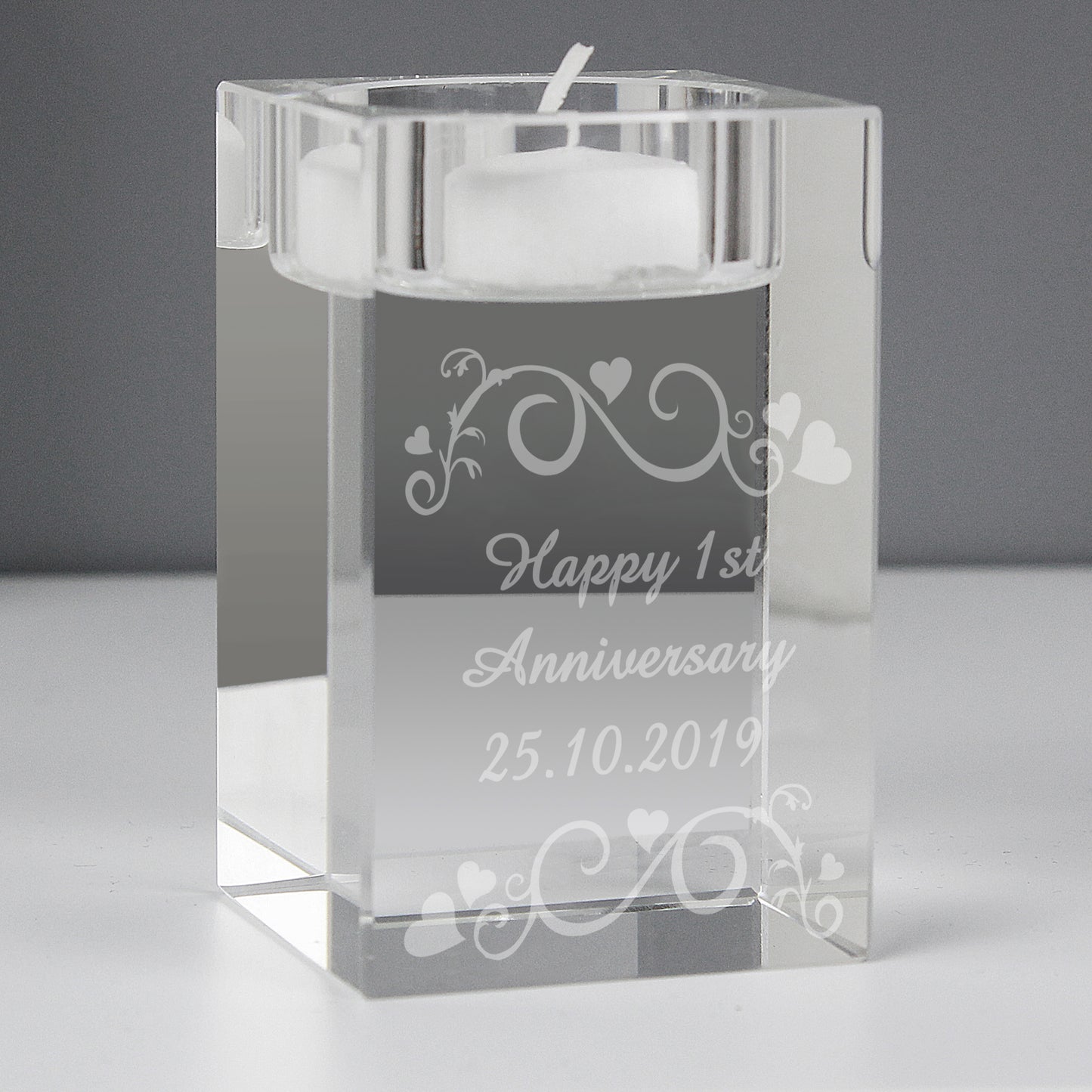 Personalised Ornate Swirl Glass Tea Light Candle Holder - MK&JD Gifts