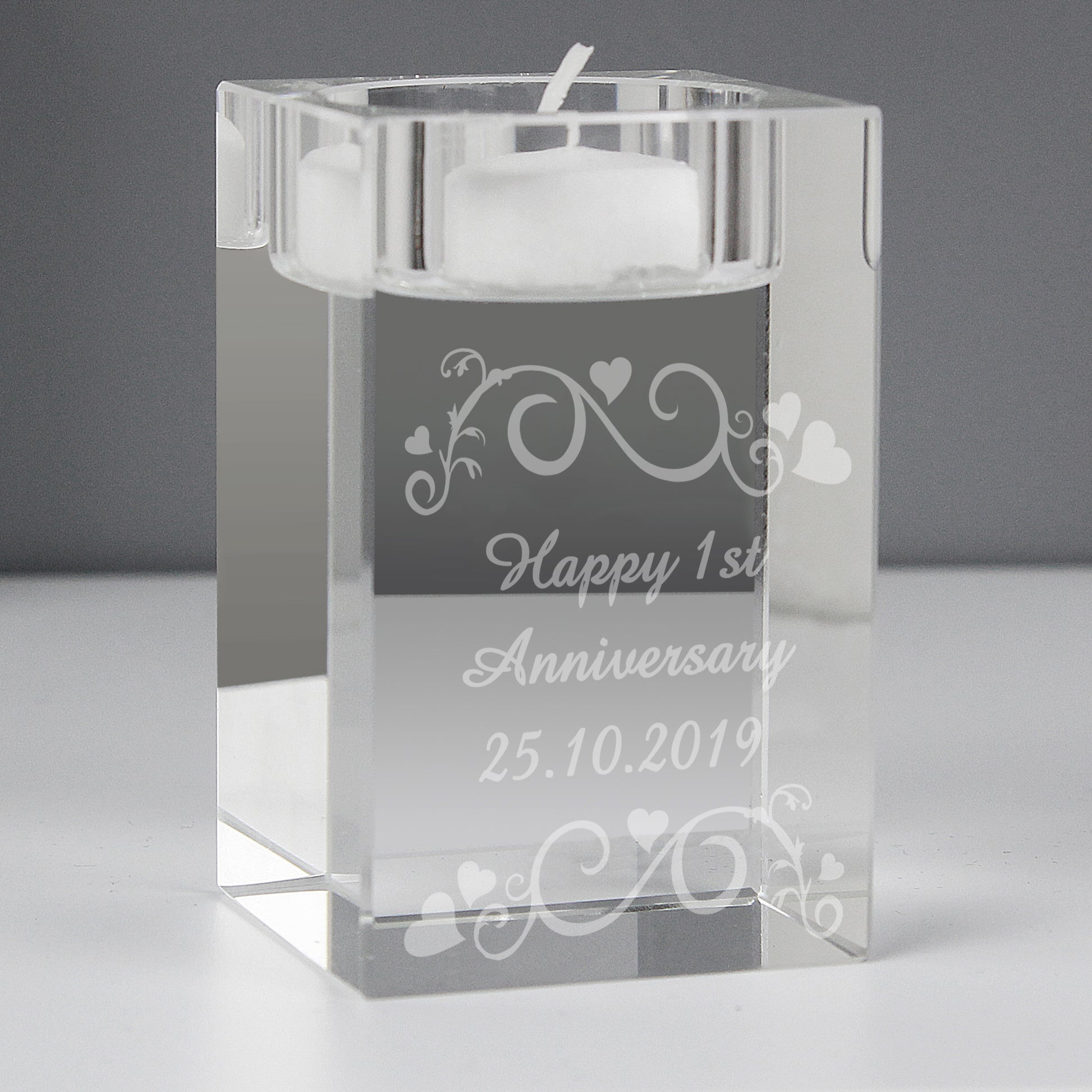 Personalised Ornate Swirl Glass Tea Light Candle Holder - MK&JD Gifts