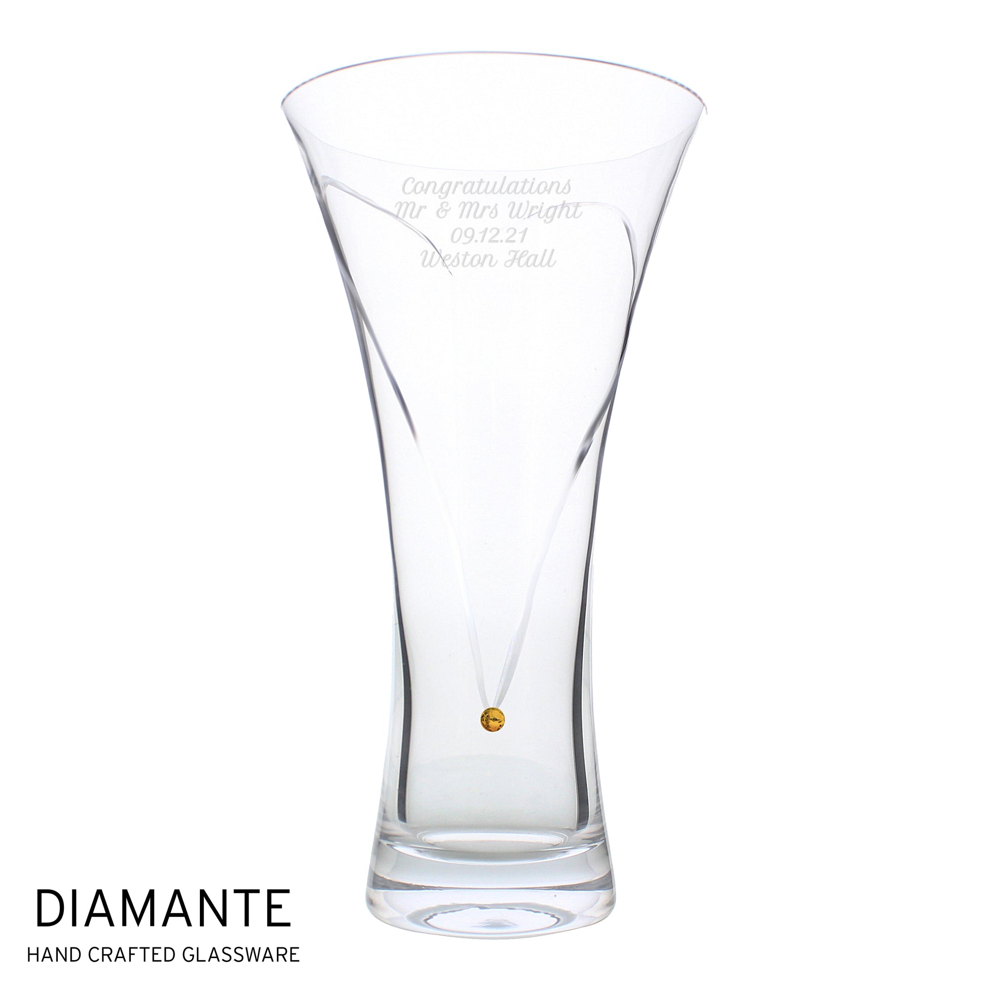 Personalised Large Hand Cut Gold Diamante Heart Vase - MK&JD Gifts