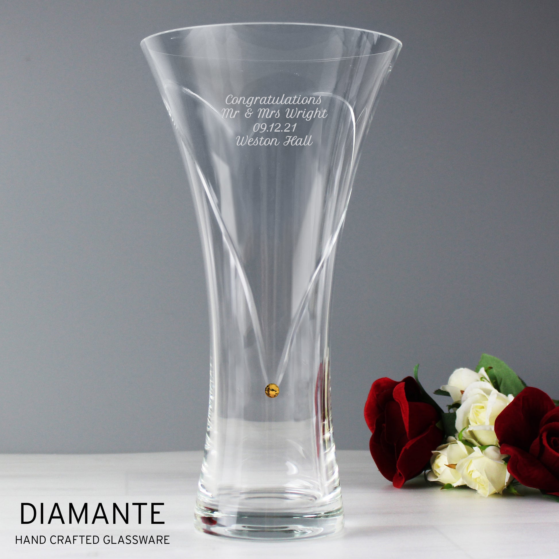 Personalised Large Hand Cut Gold Diamante Heart Vase - MK&JD Gifts