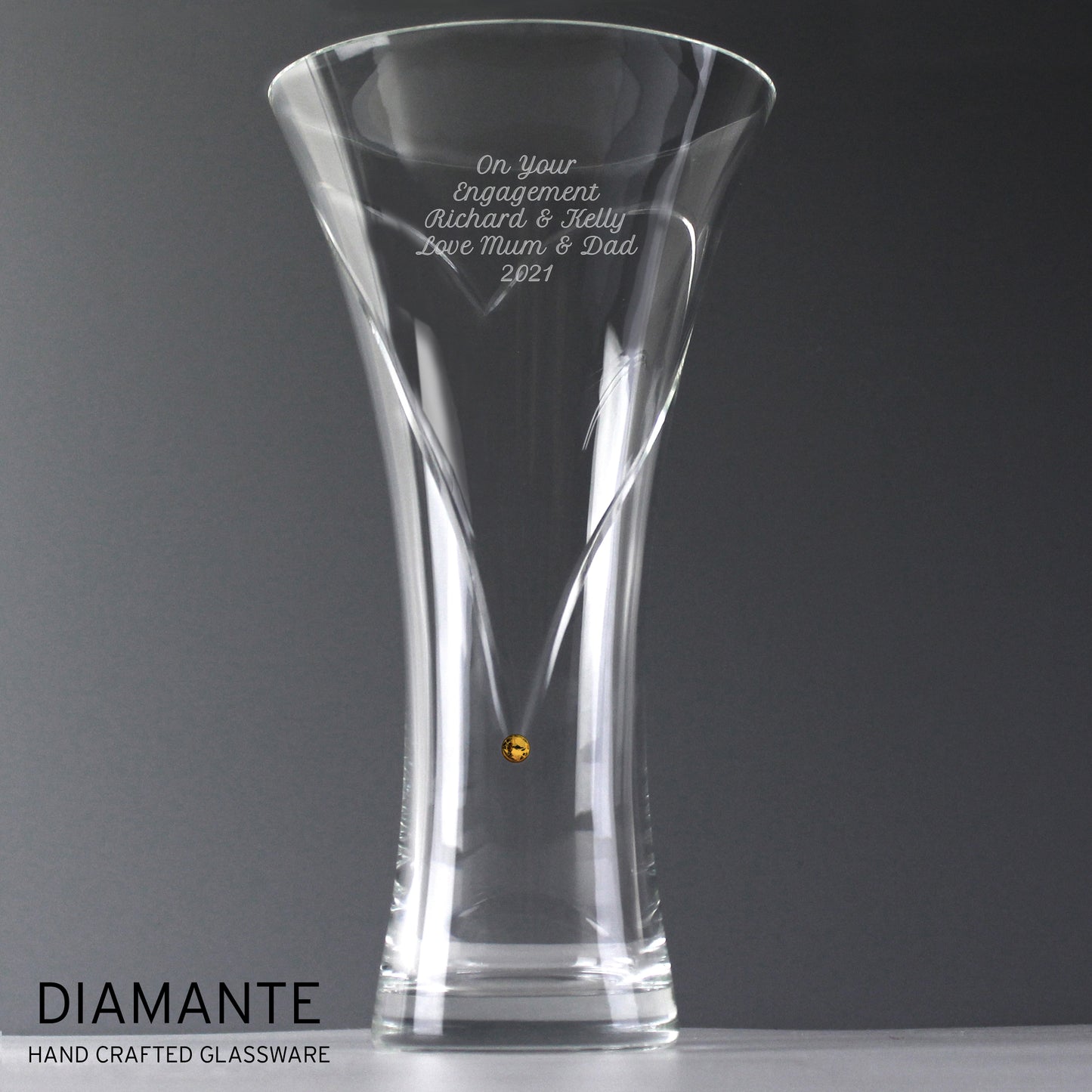 Personalised Large Hand Cut Gold Diamante Heart Vase - MK&JD Gifts