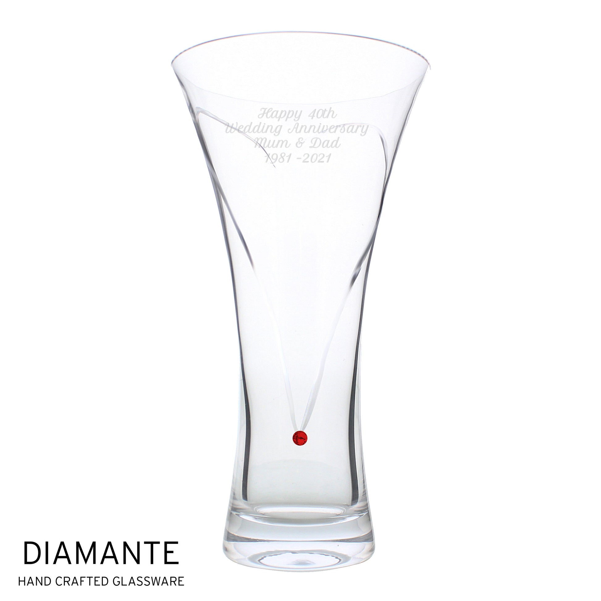 Personalised Large Hand Cut Ruby Diamante Heart Vase - MK&JD Gifts