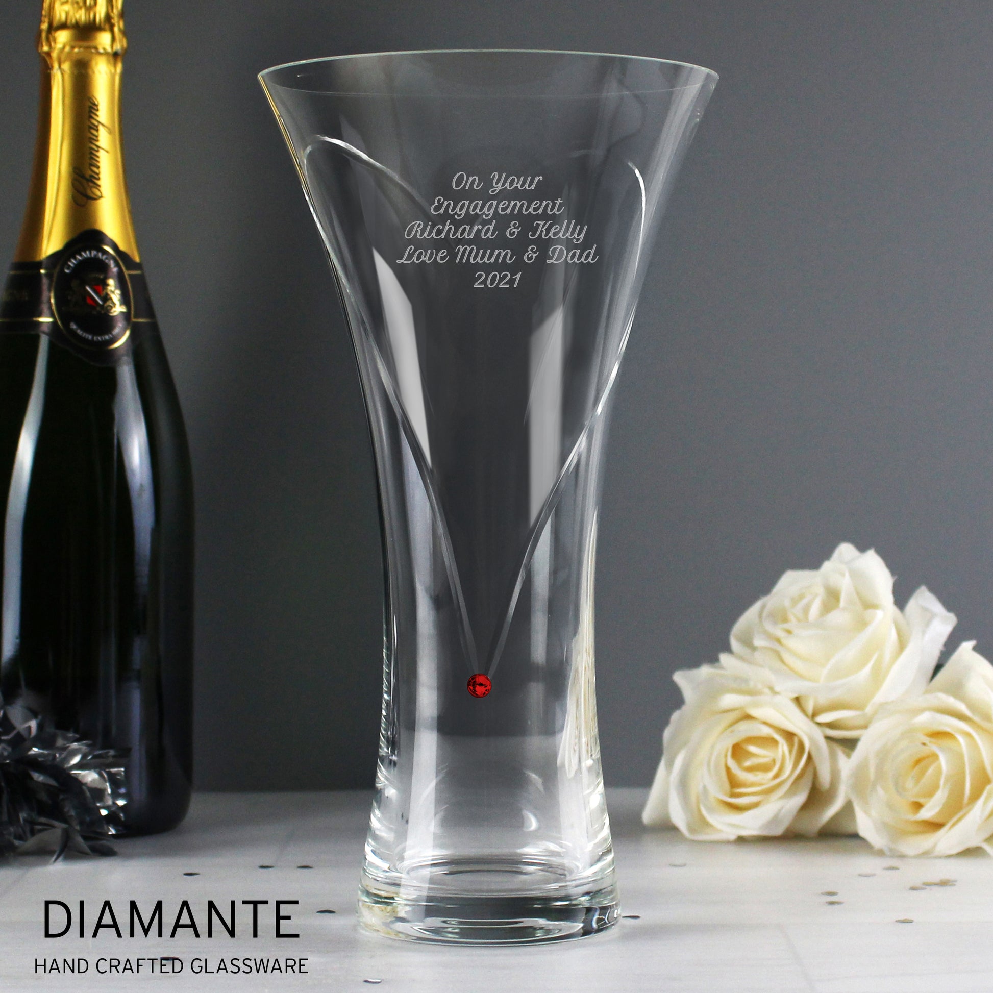 Personalised Large Hand Cut Ruby Diamante Heart Vase - MK&JD Gifts