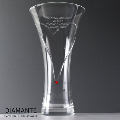 Personalised Large Hand Cut Ruby Diamante Heart Vase - MK&JD Gifts