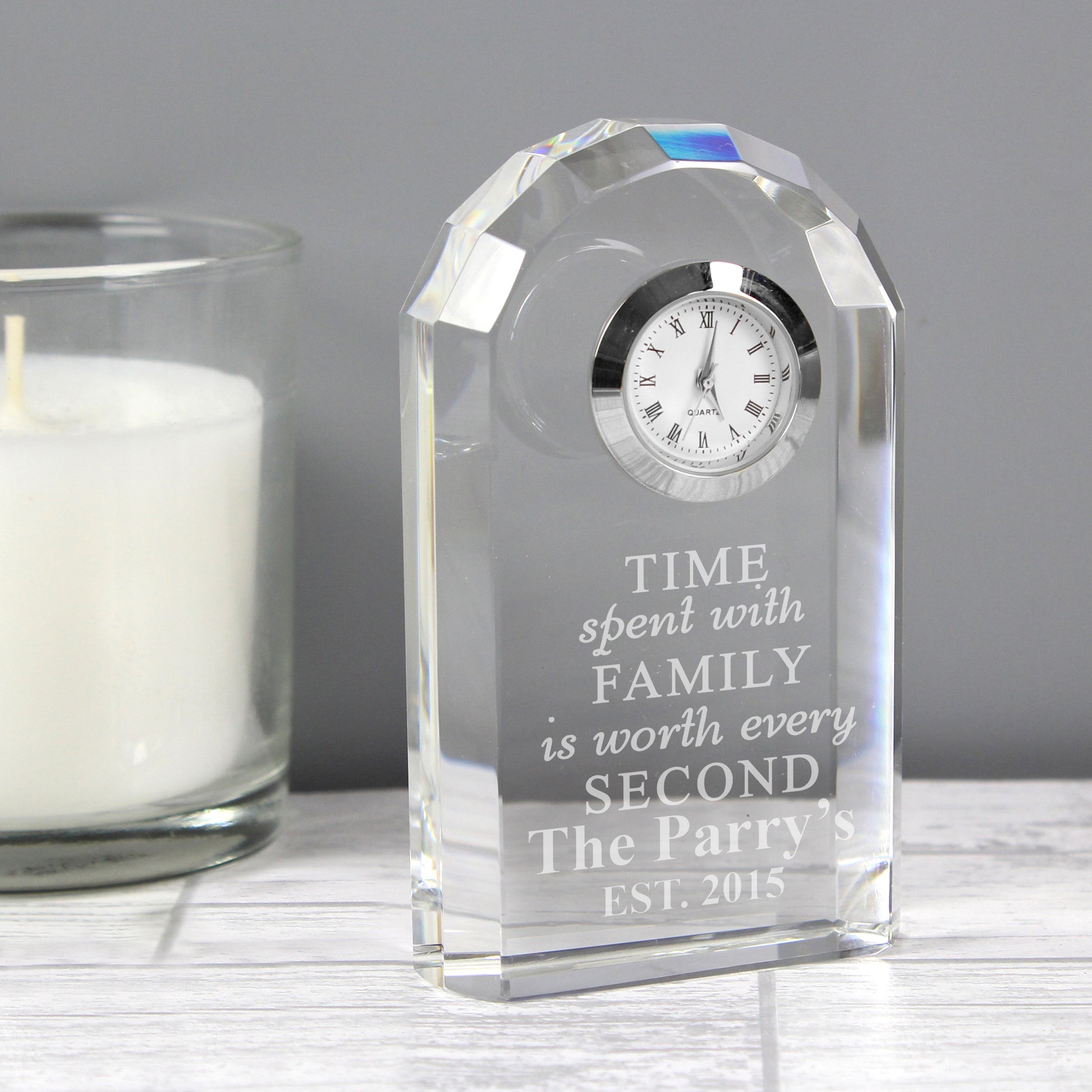 Personalised Time Spent With Family Crystal Clock - MK&JD Gifts
