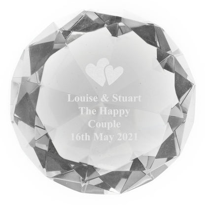 Personalised Heart Motif Diamond Paperweight - MK&JD Gifts