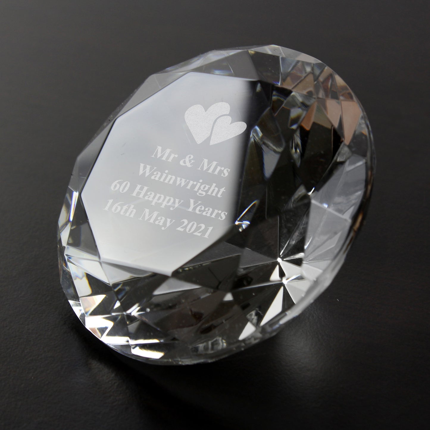 Personalised Heart Motif Diamond Paperweight - MK&JD Gifts