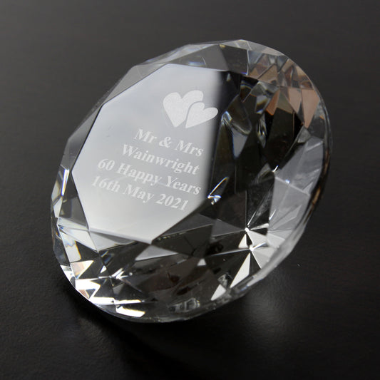 Personalised Heart Motif Diamond Paperweight - MK&JD Gifts