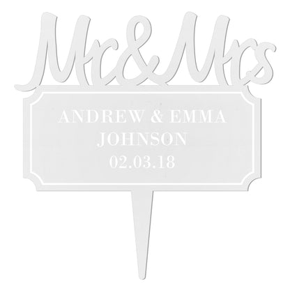 Personalised Mr & Mrs Plaque Acrylic Cake Topper - MK&JD Gifts