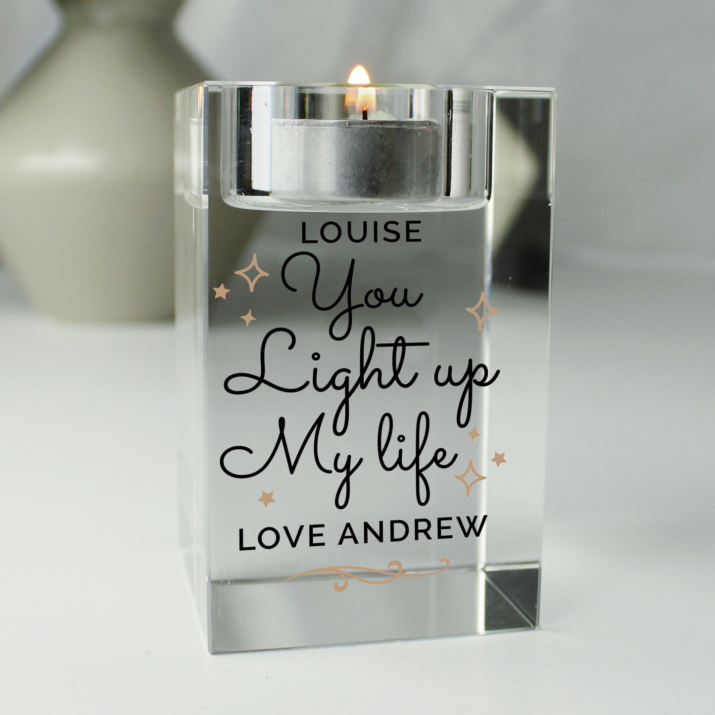 Personalised You Light Up My Life Glass Tea Light Holder - MK&JD Gifts