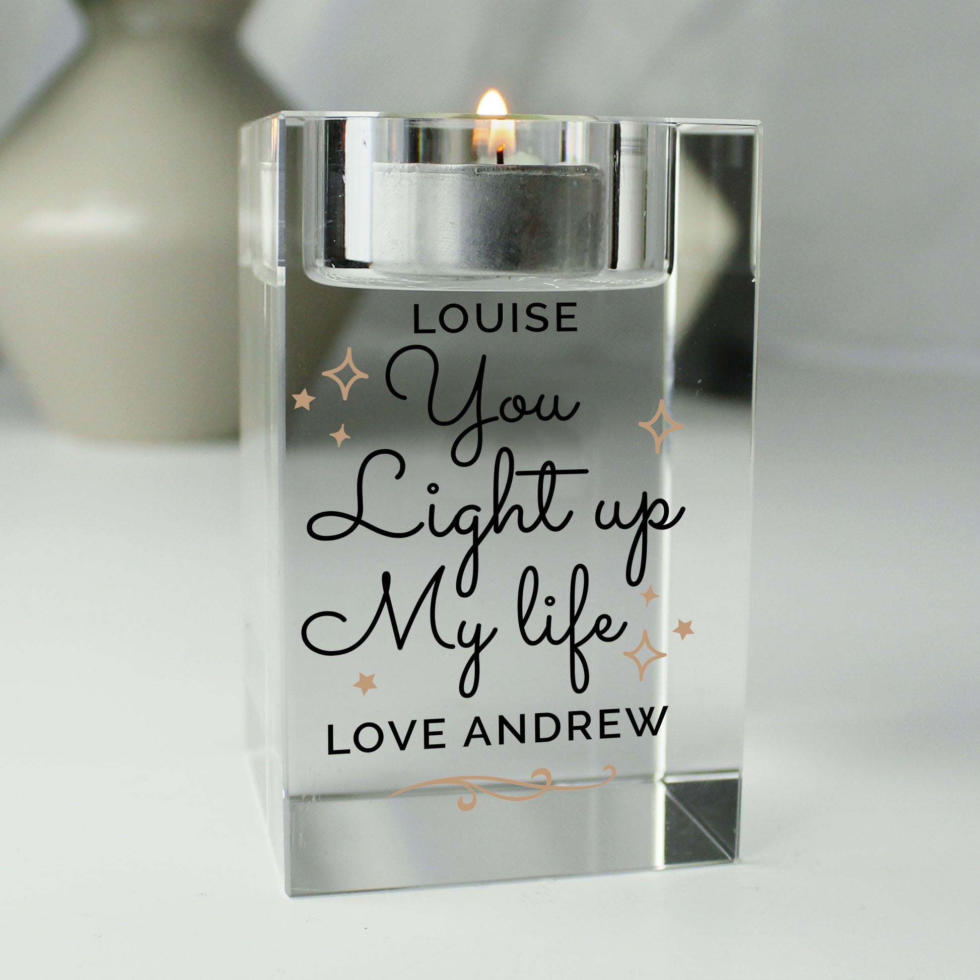 Personalised You Light Up My Life Glass Tea Light Holder - MK&JD Gifts