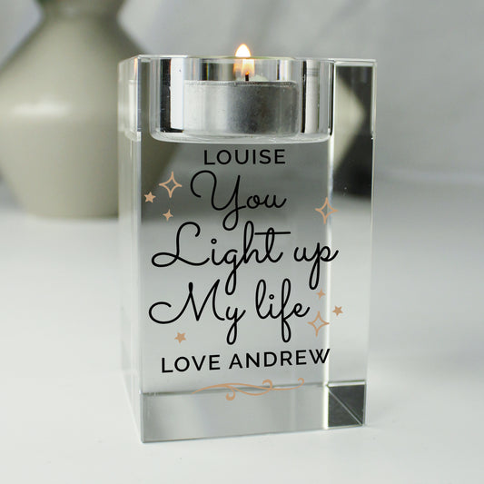 Personalised You Light Up My Life Glass Tea Light Holder - MK&JD Gifts