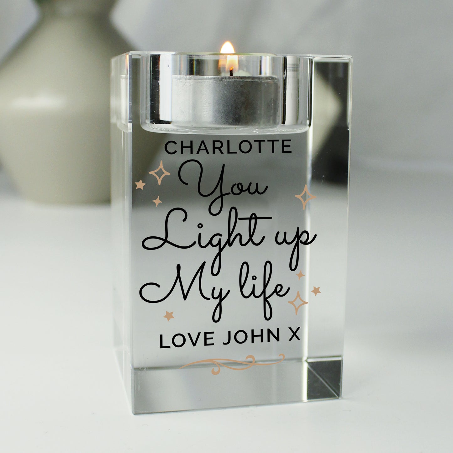 Personalised You Light Up My Life Glass Tea Light Holder - MK&JD Gifts