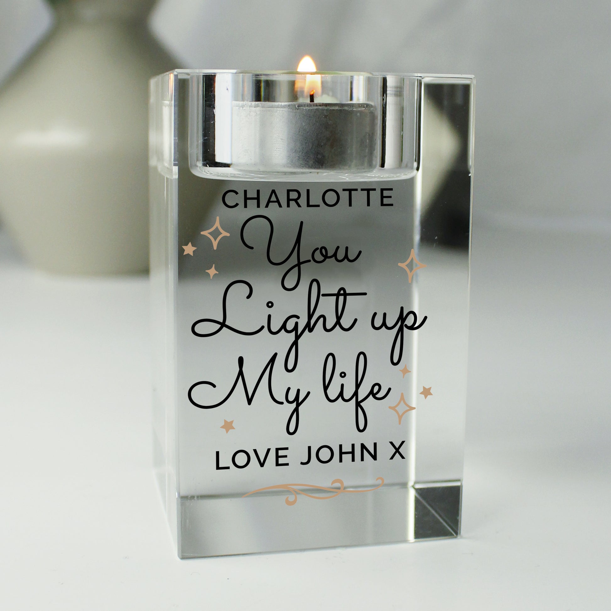 Personalised You Light Up My Life Glass Tea Light Holder - MK&JD Gifts