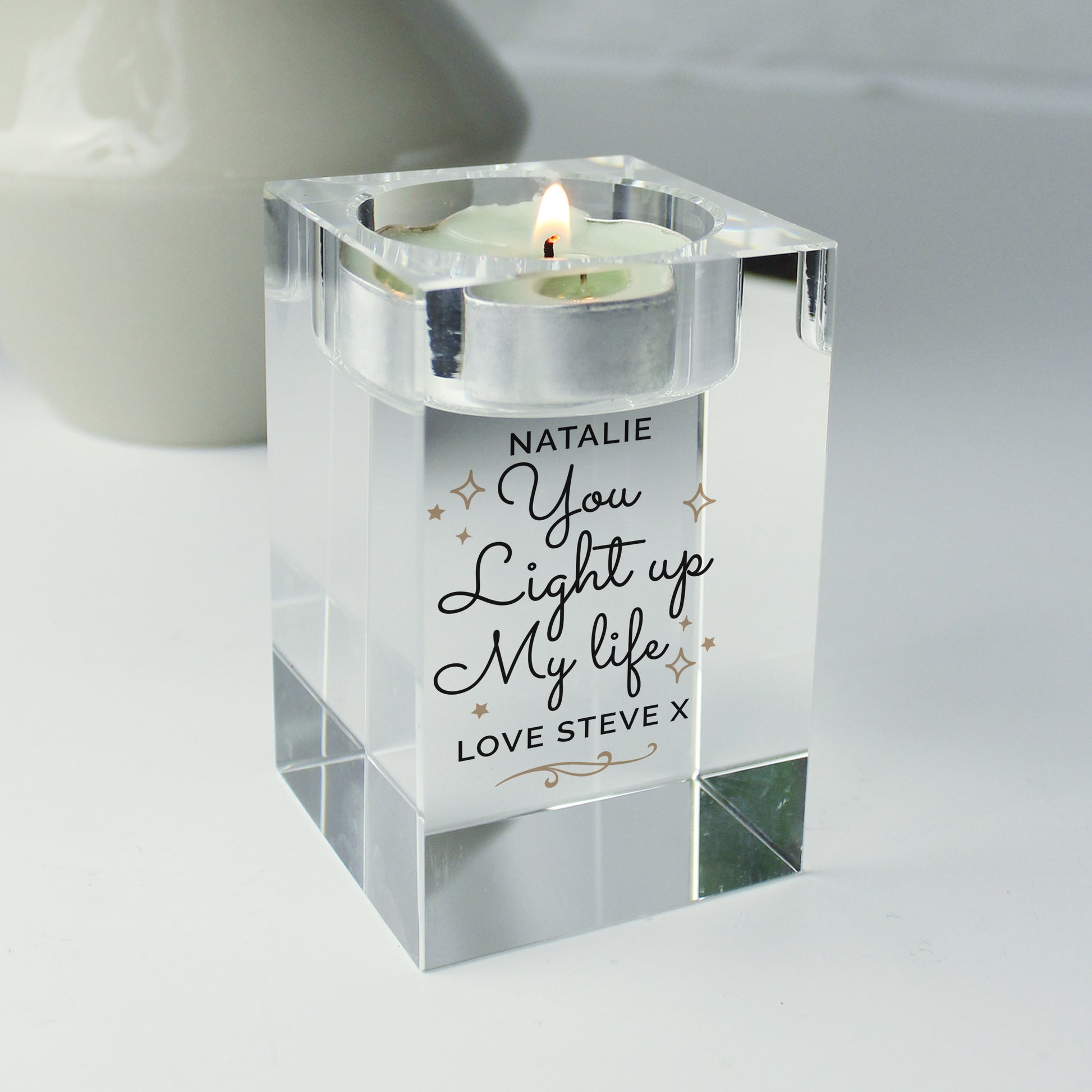 Personalised You Light Up My Life Glass Tea Light Holder - MK&JD Gifts