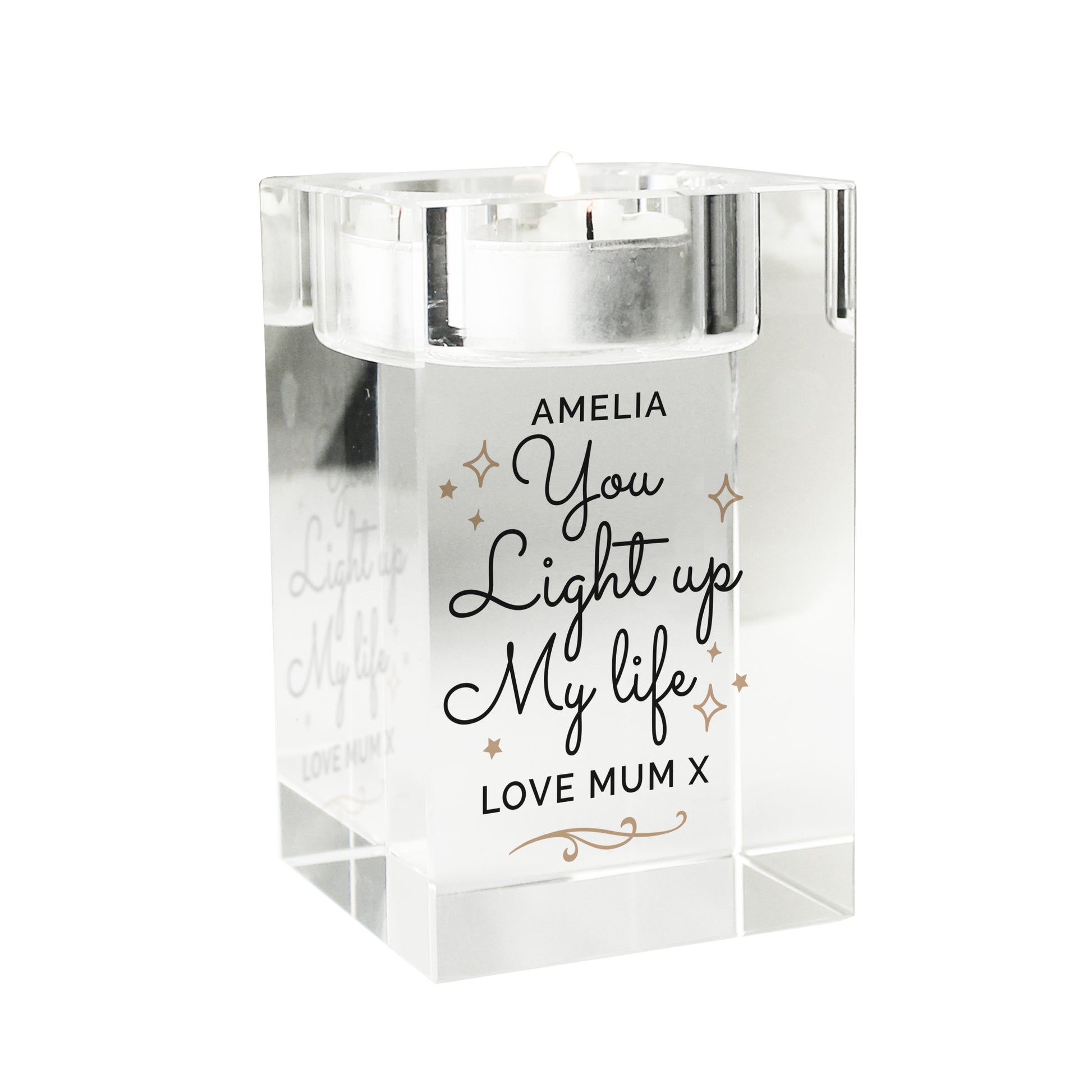 Personalised You Light Up My Life Glass Tea Light Holder - MK&JD Gifts
