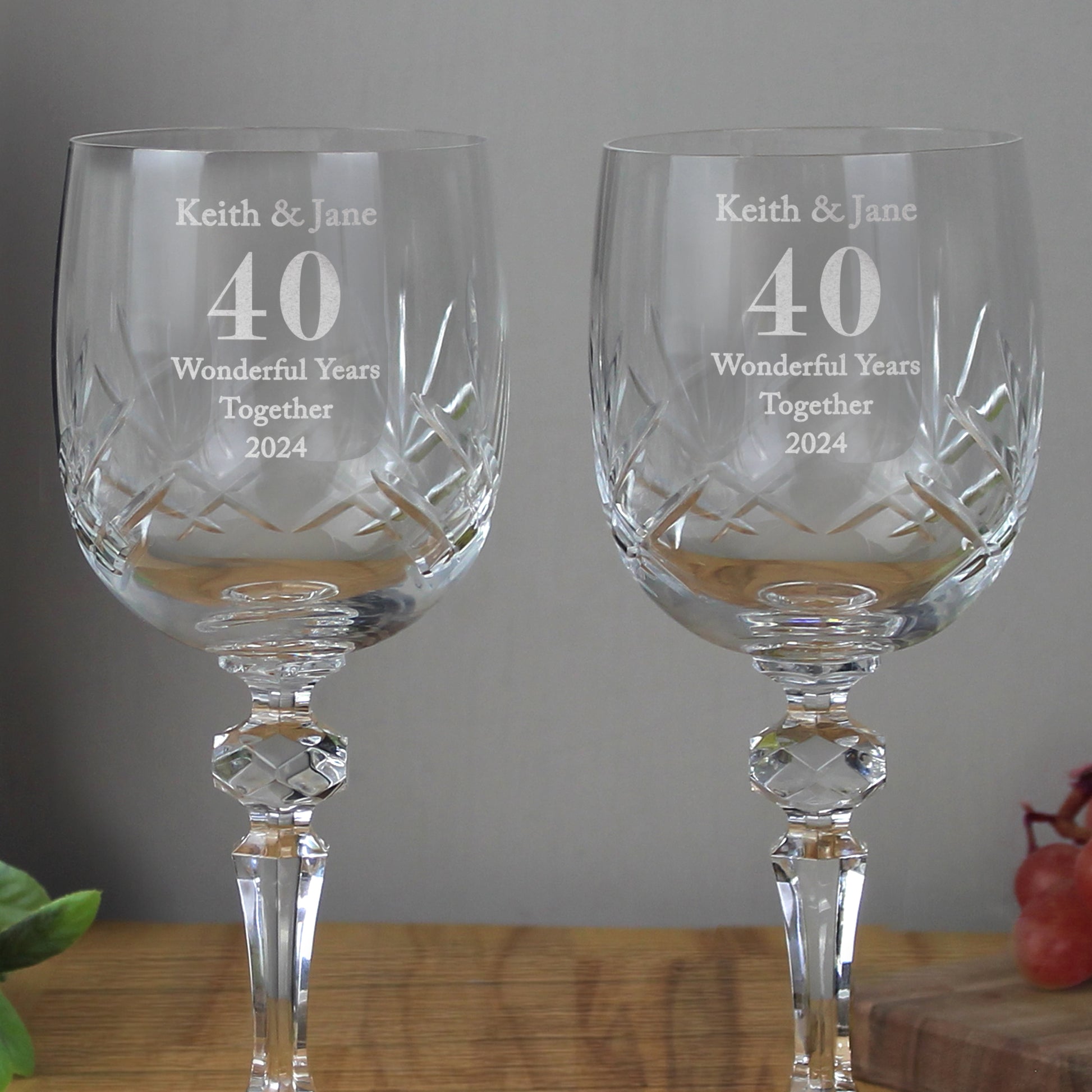 Personalised Anniversary Pair of Crystal Wine Glasses - MK&JD Gifts