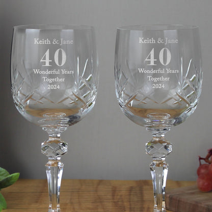 Personalised Anniversary Pair of Crystal Wine Glasses - MK&JD Gifts