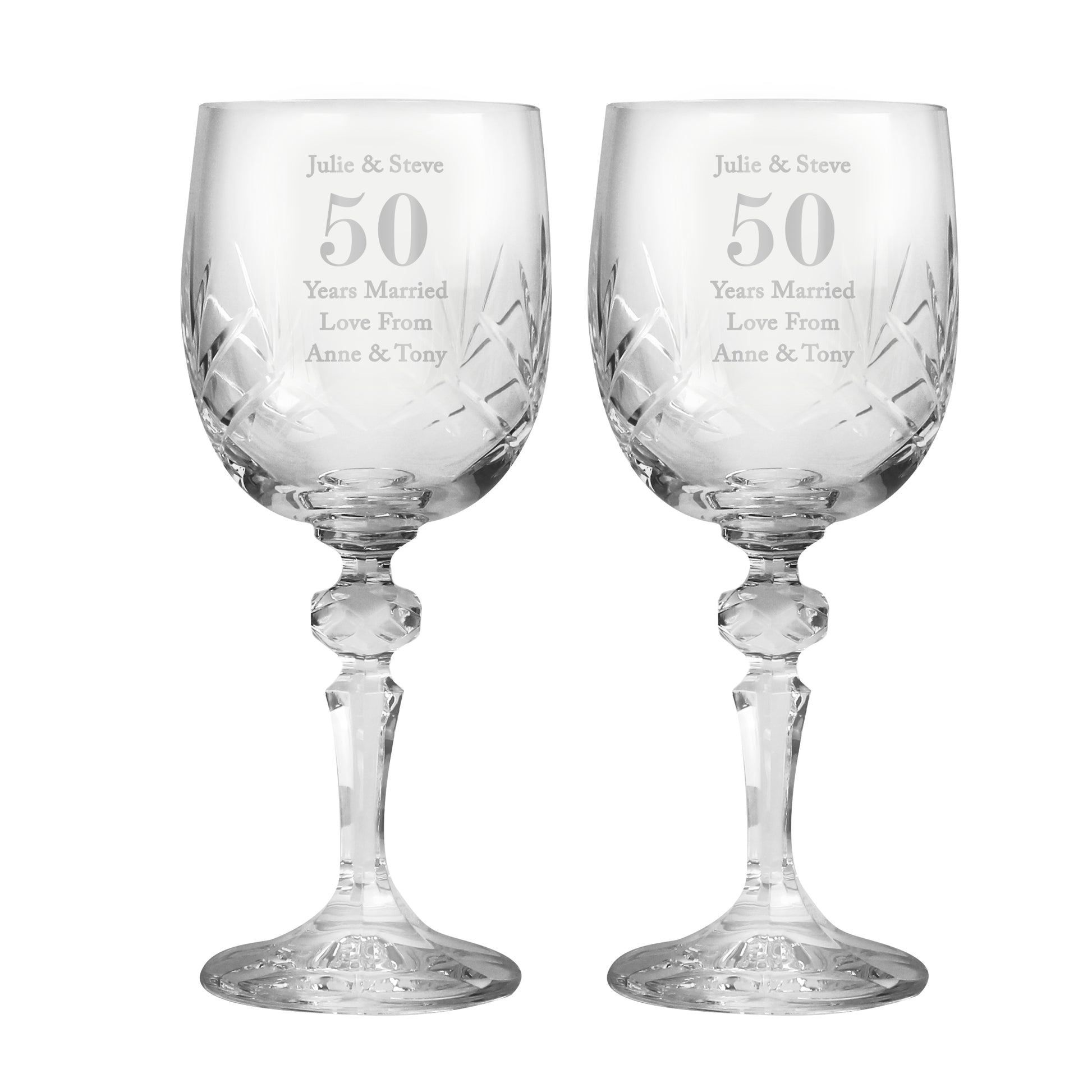Personalised Anniversary Pair of Crystal Wine Glasses - MK&JD Gifts