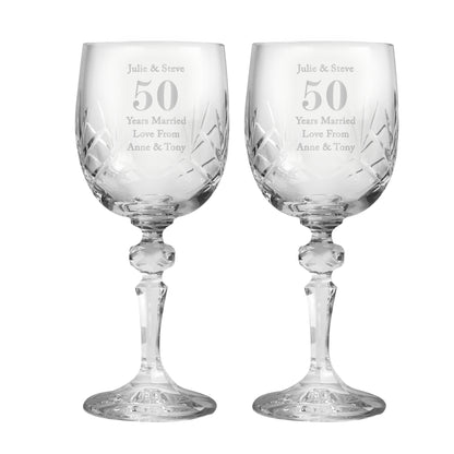 Personalised Anniversary Pair of Crystal Wine Glasses - MK&JD Gifts