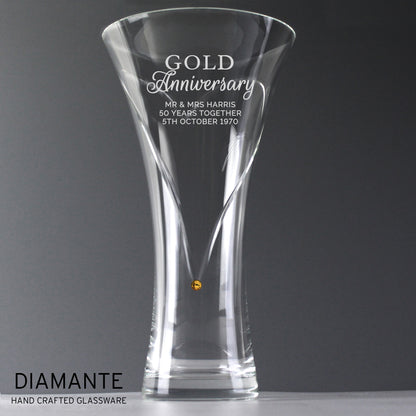 Personalised Gold Anniversary Large Hand Cut Diamante Heart Vase - MK&JD Gifts