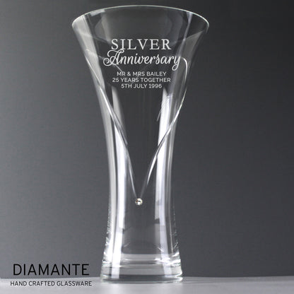 Personalised Silver Anniversary Large Hand Cut Diamante Heart Vase - MK&JD Gifts