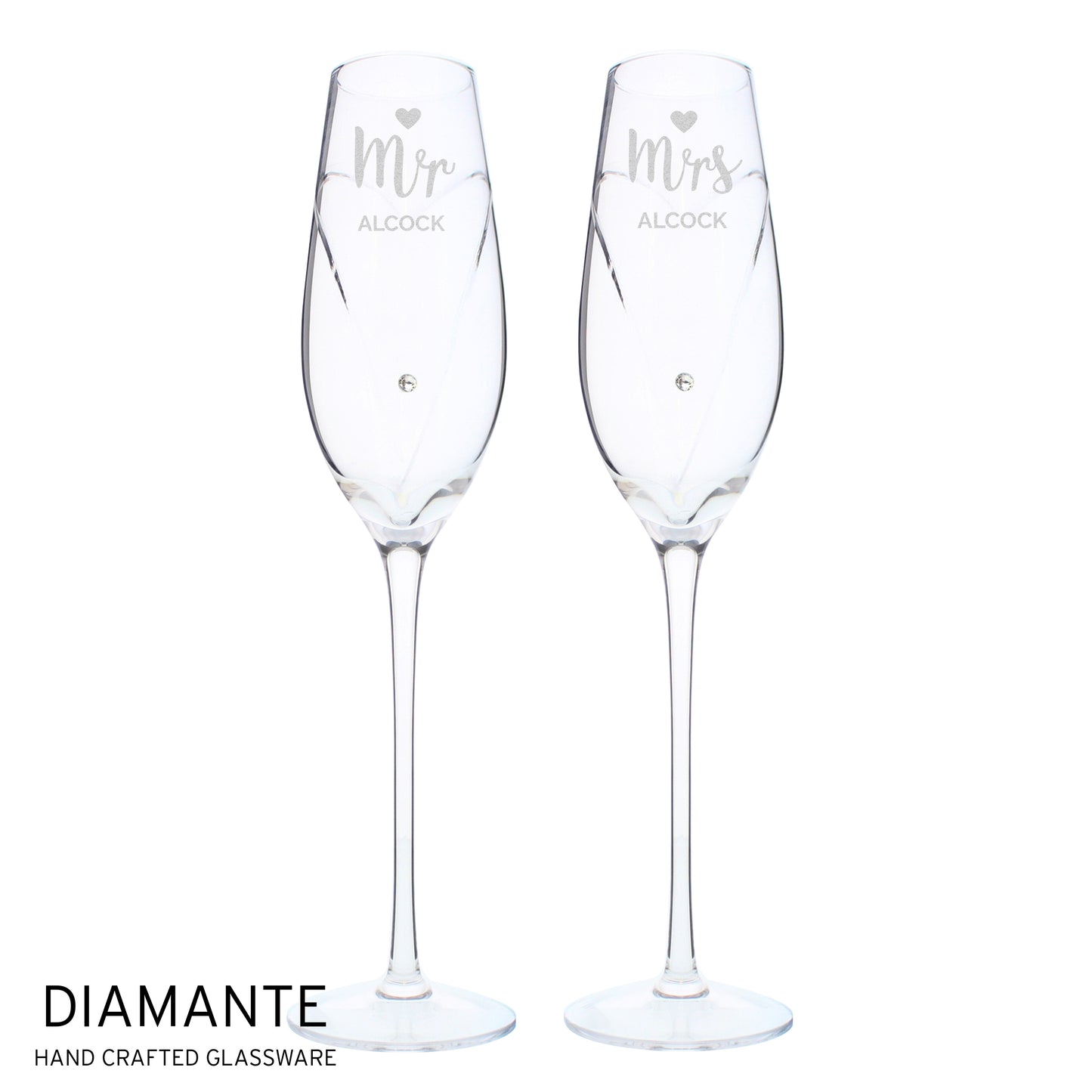Personalised Hand Cut Mr & Mrs Pair of Flutes in Gift Box - MK&JD Gifts
