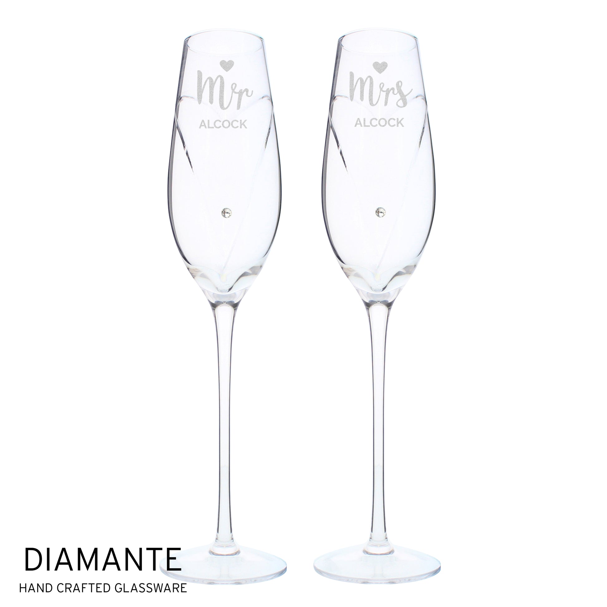 Personalised Hand Cut Mr & Mrs Pair of Flutes in Gift Box - MK&JD Gifts
