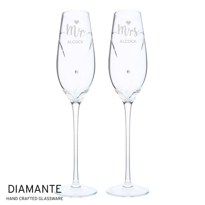 Personalised Hand Cut Mr & Mrs Pair of Flutes in Gift Box - MK&JD Gifts