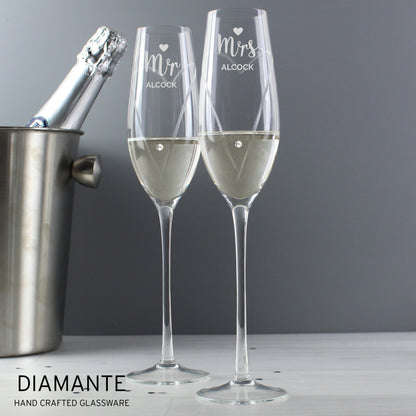 Personalised Hand Cut Mr & Mrs Pair of Flutes in Gift Box - MK&JD Gifts