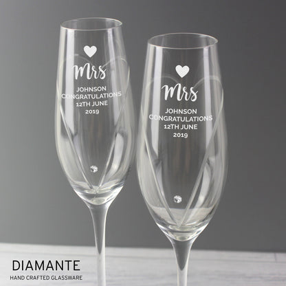 Personalised Hand Cut Heart Celebration Pair of Flutes with Gift Box - MK&JD Gifts