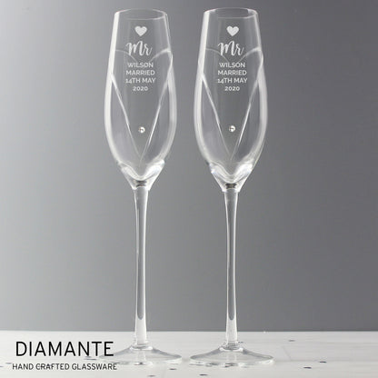 Personalised Hand Cut Heart Celebration Pair of Flutes with Gift Box - MK&JD Gifts