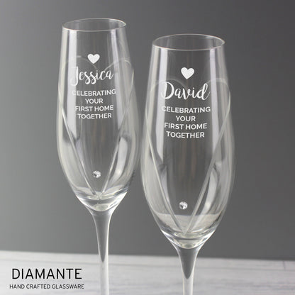 Personalised Hand Cut Heart Celebration Pair of Flutes with Gift Box - MK&JD Gifts