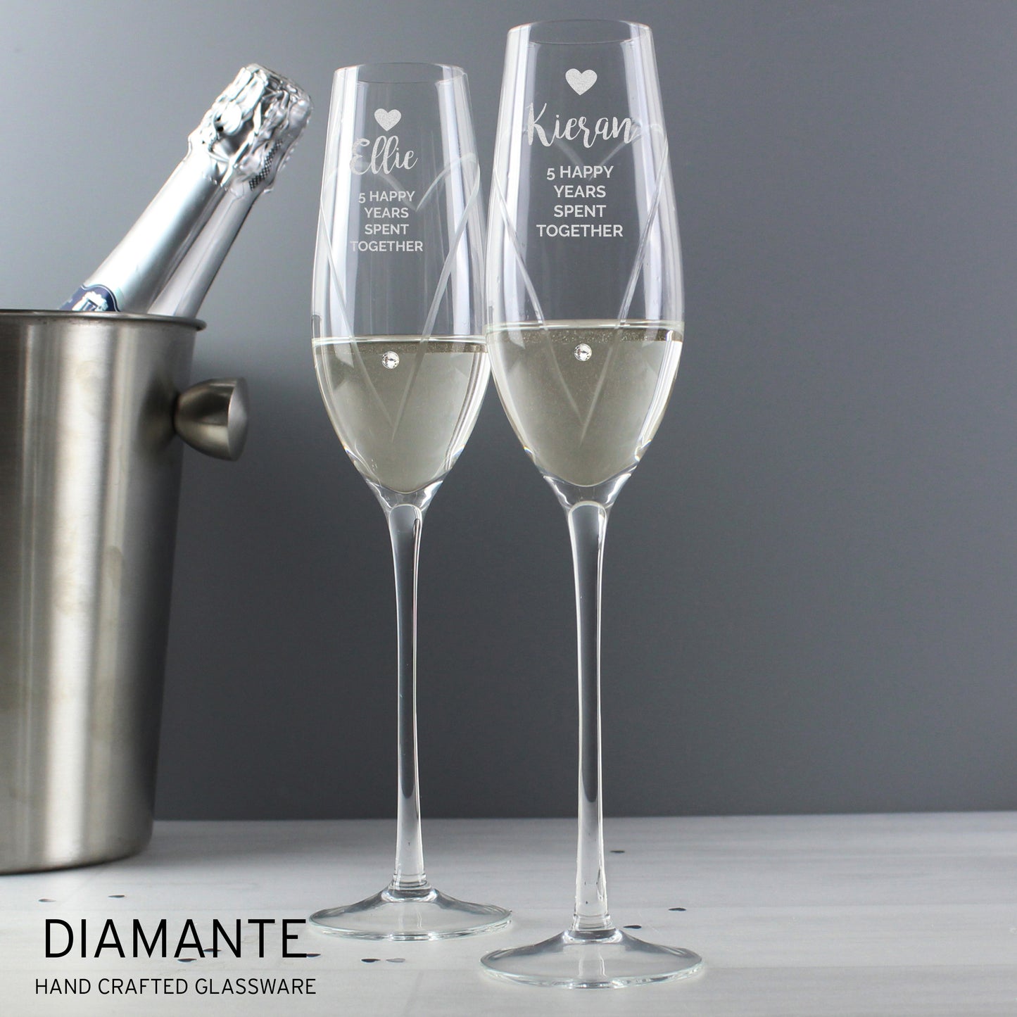 Personalised Hand Cut Heart Celebration Pair of Flutes with Gift Box - MK&JD Gifts