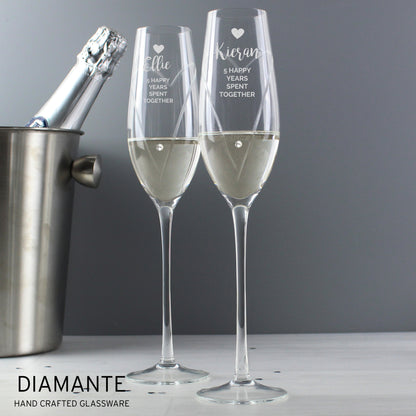 Personalised Hand Cut Heart Celebration Pair of Flutes with Gift Box - MK&JD Gifts