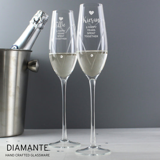 Personalised Hand Cut Heart Celebration Pair of Flutes with Gift Box - MK&JD Gifts