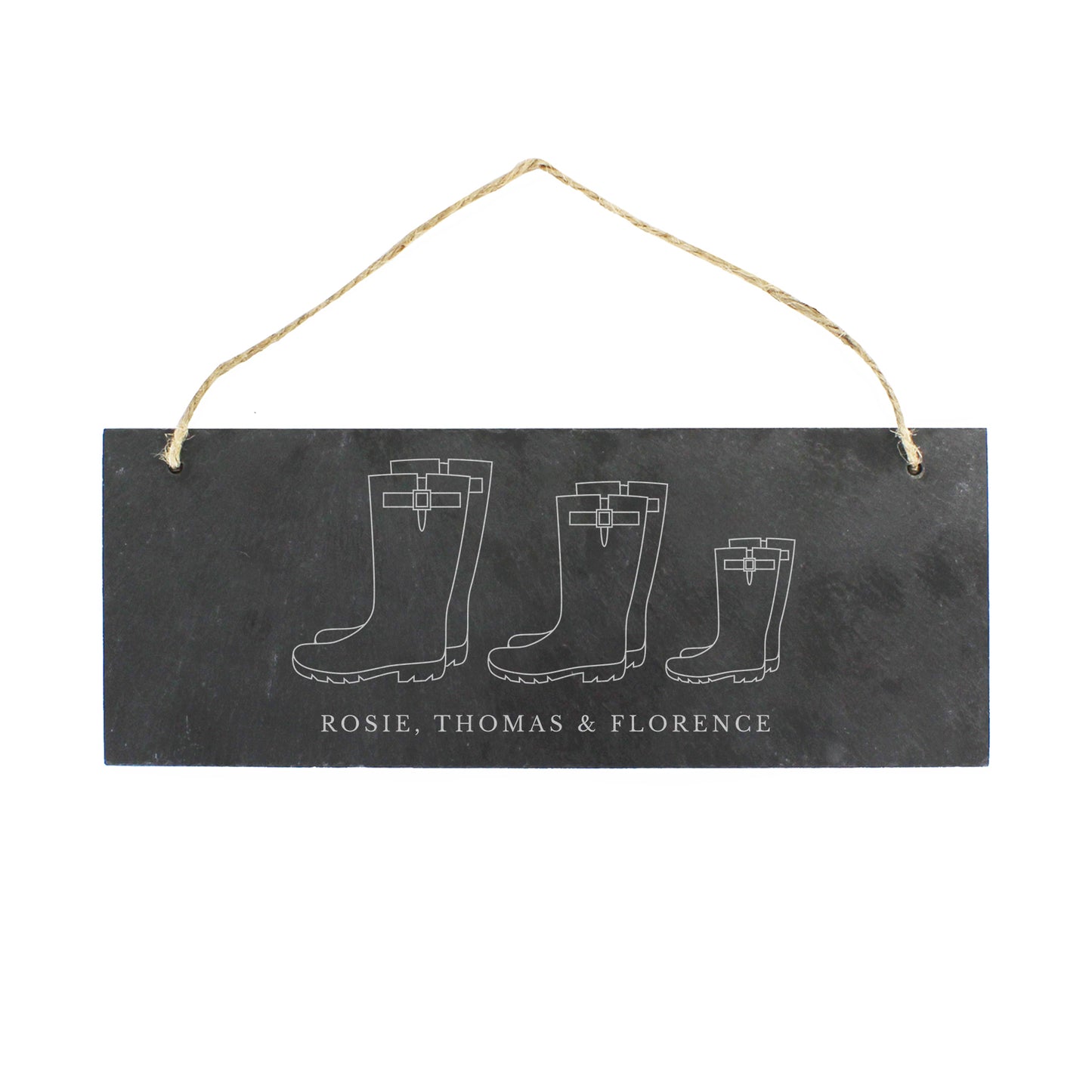 Personalised Welly Boot Family of Three Hanging Slate Plaque - MK&JD Gifts