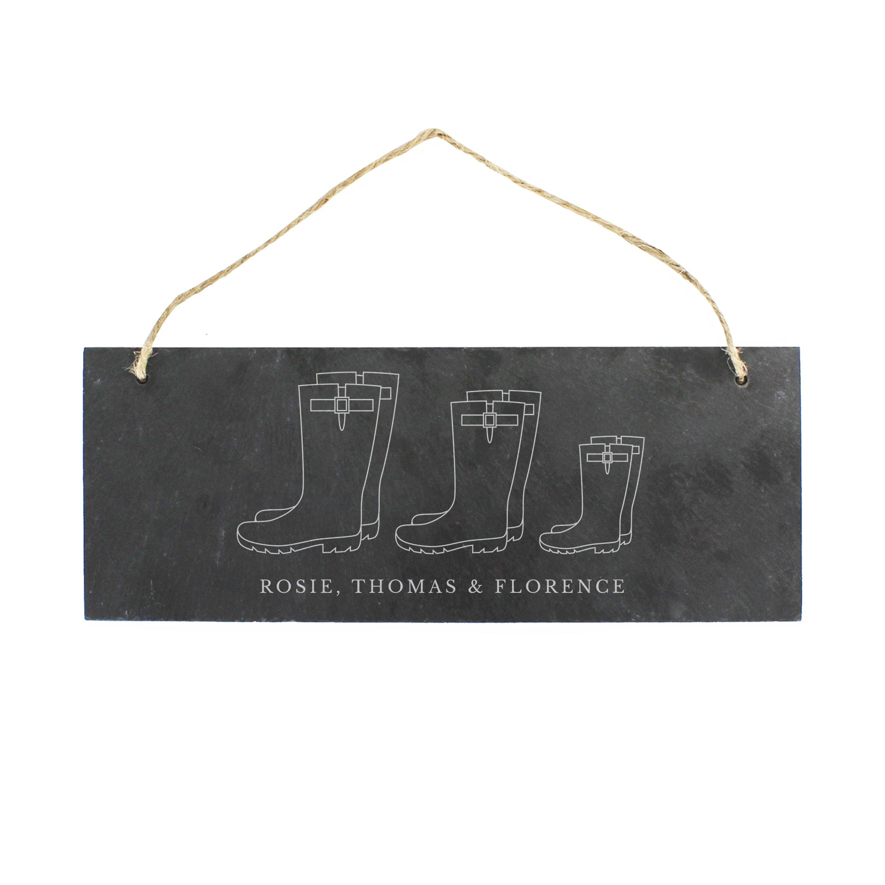 Personalised Welly Boot Family of Three Hanging Slate Plaque - MK&JD Gifts