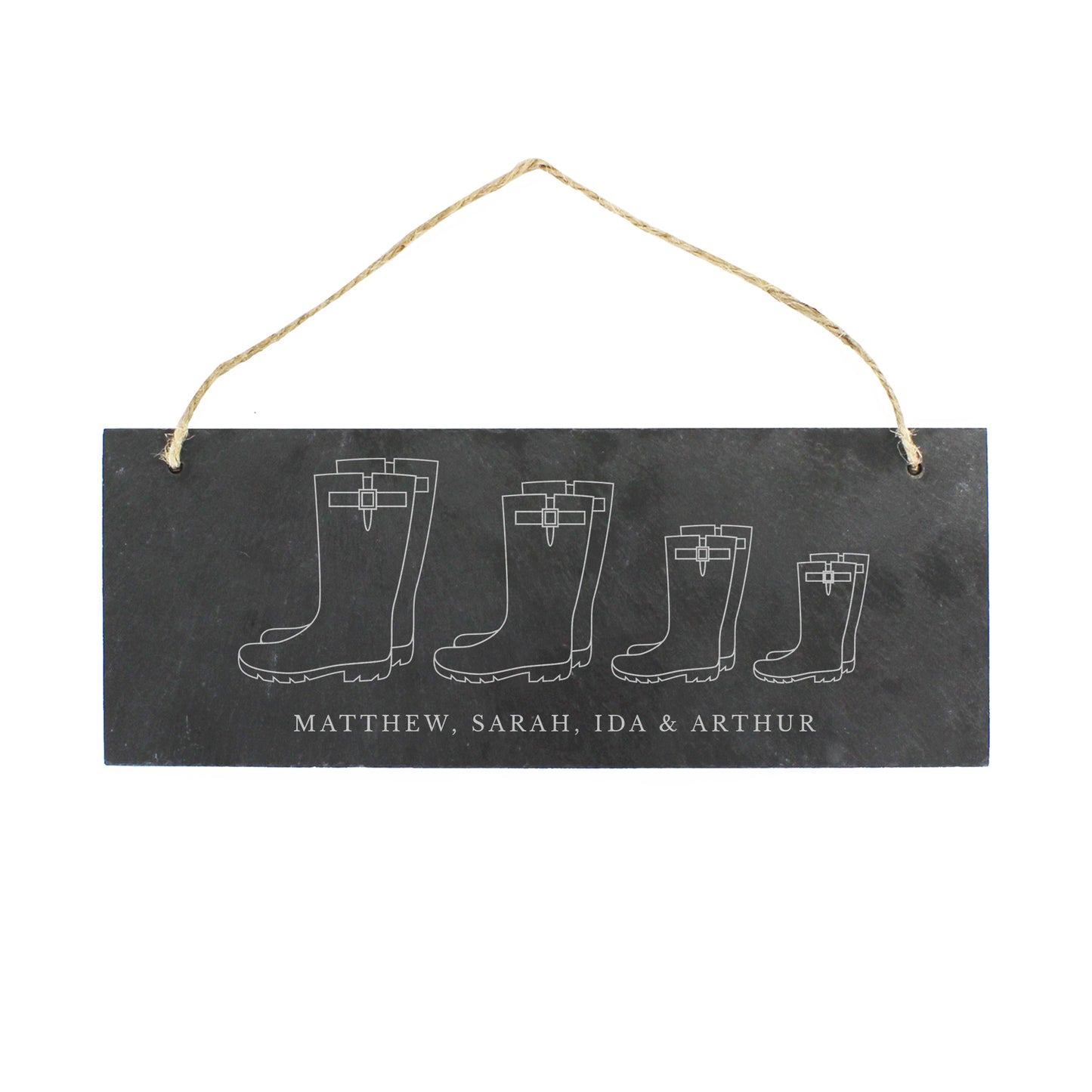 Personalised Welly Boot Family of Four Hanging Slate Plaque - MK&JD Gifts