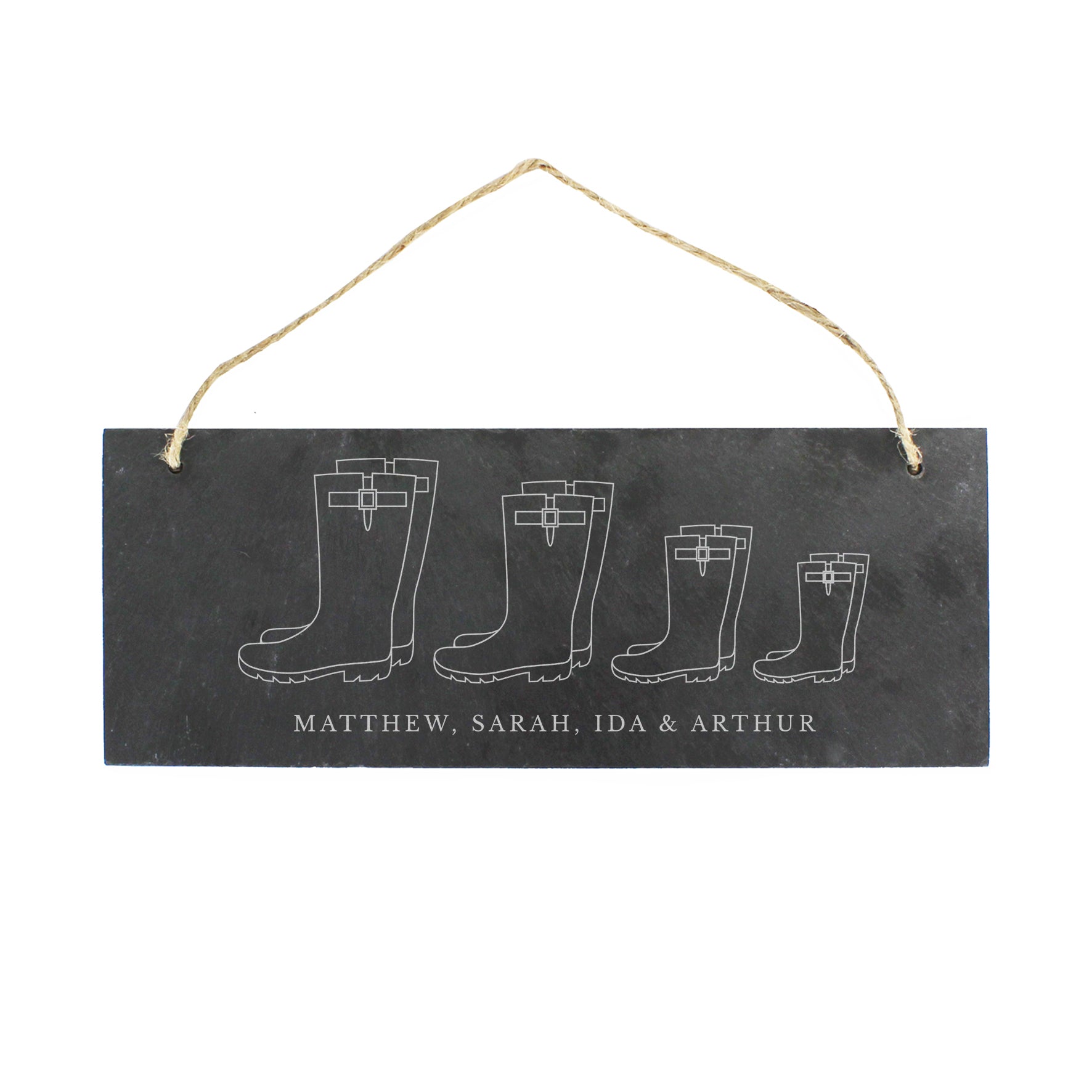 Personalised Welly Boot Family of Four Hanging Slate Plaque - MK&JD Gifts