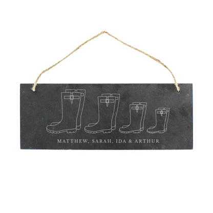 Personalised Welly Boot Family of Four Hanging Slate Plaque - MK&JD Gifts