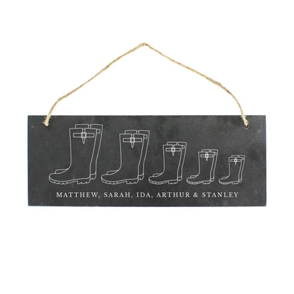 Personalised Welly Boot Family of Five Hanging Slate Plaque - MK&JD Gifts