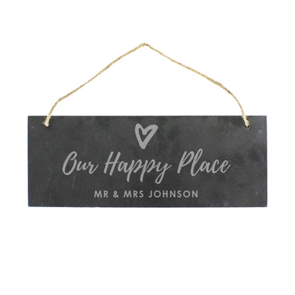 Personalised Our Happy Place Hanging Slate Plaque - MK&JD Gifts