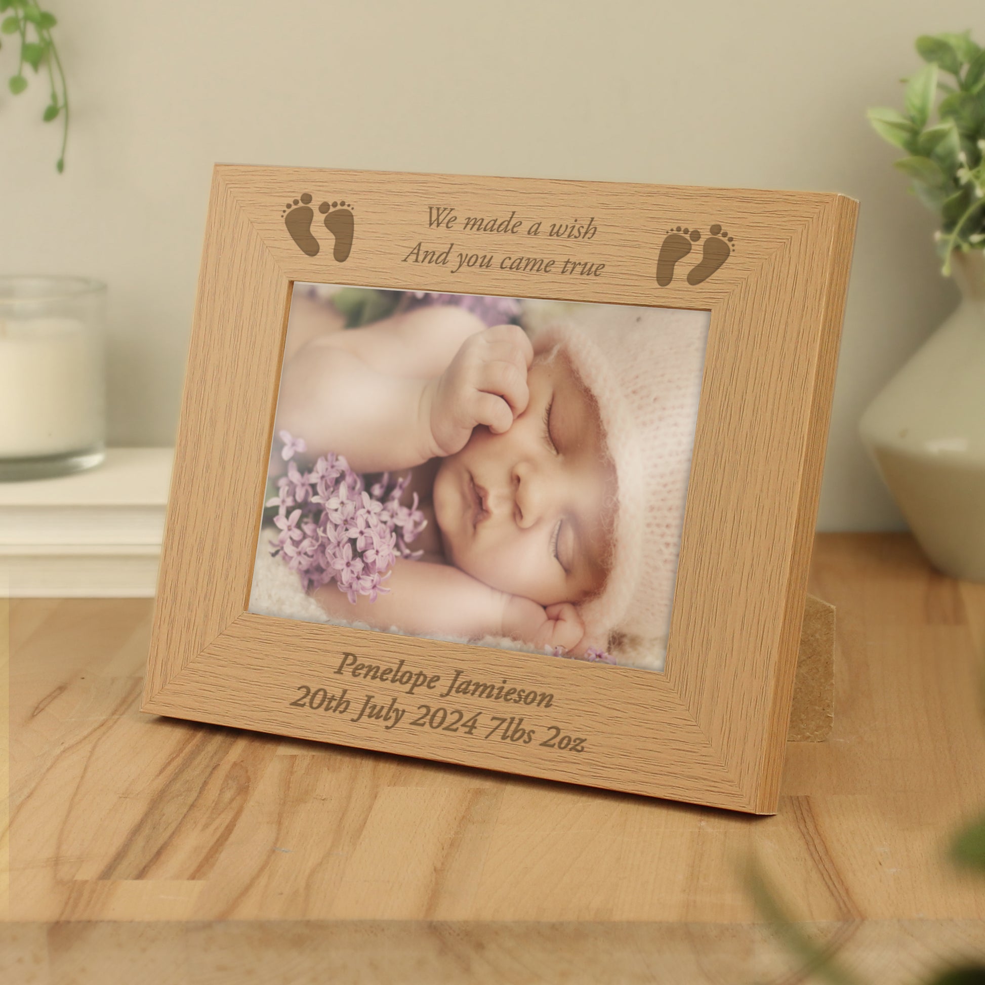 Personalised Baby Feet 5x7 Landscape Oak Finish Photo Frame - MK&JD Gifts