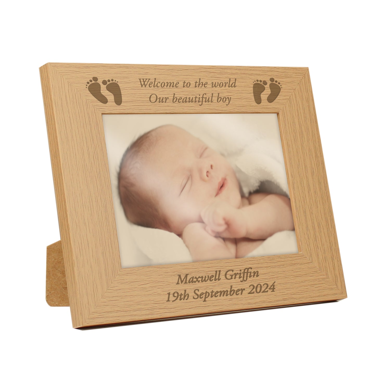 Personalised Baby Feet 5x7 Landscape Oak Finish Photo Frame - MK&JD Gifts