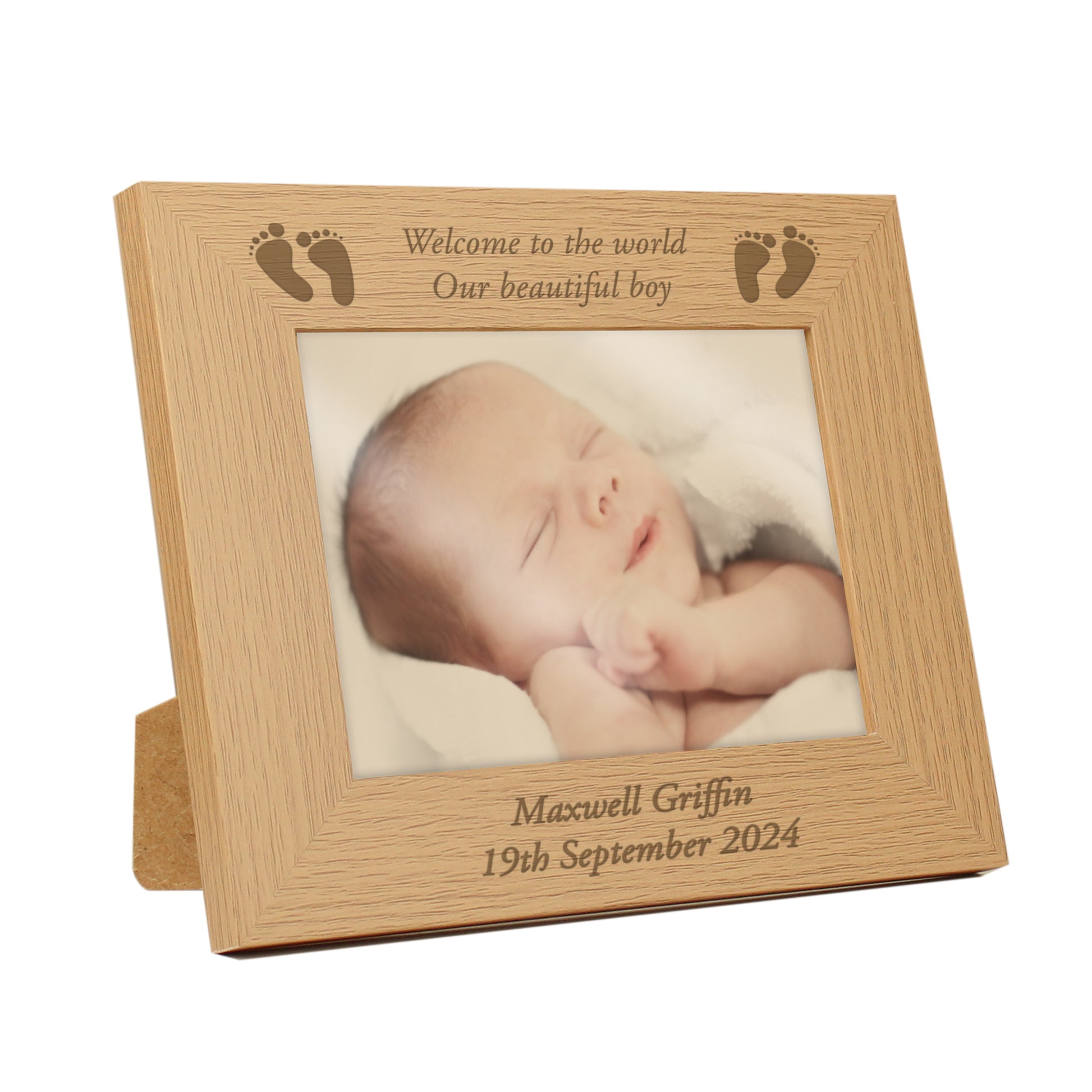 Personalised Baby Feet 5x7 Landscape Oak Finish Photo Frame - MK&JD Gifts